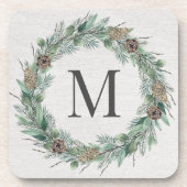 Rustic Winter Greenery Monogram Initiaal Wreath Bier Onderzetter (Voorkant)