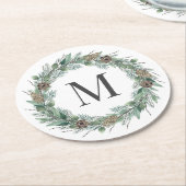Rustic Winter Greenery Monogram Initiaal Wreath Ronde Kartonnen Onderzetter (Gebogen)