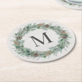 Rustic Winter Greenery Monogram Initiaal Wreath Ronde Kartonnen Onderzetter (Gebogen)