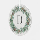 Rustic Winter Greenery Monogram Wreath White Wood Metalen Ornament (Voorkant links)