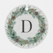 Rustic Winter Greenery Monogram Wreath White Wood Metalen Ornament (Voorkant)