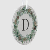 Rustic Winter Greenery Monogram Wreath White Wood Ornament (voorkant)