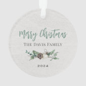 Rustic Winter Greenery Monogram Wreath White Wood Ornament (achterkant)