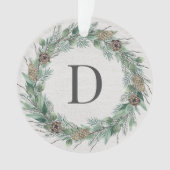 Rustic Winter Greenery Monogram Wreath White Wood Ornament (voorkant)