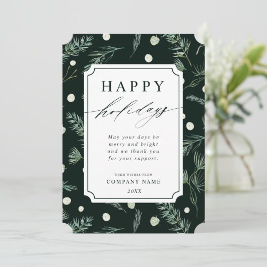 Rustic Winter Greenery QR Code Corporate Feestdagenkaart (Staand voorkant)