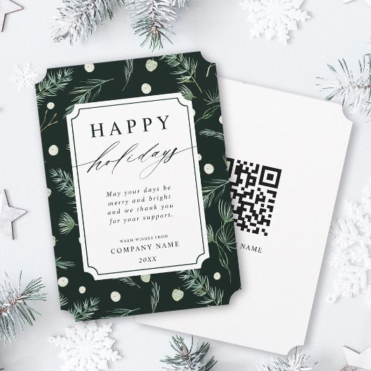 Rustic Winter Greenery QR Code Corporate Feestdagenkaart