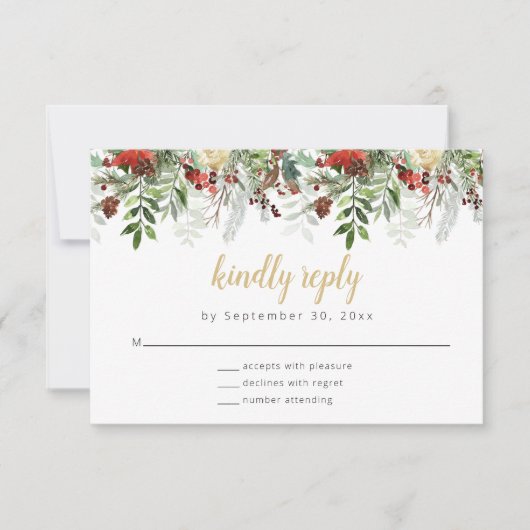 Rustic Winter Greenery RSVP Card Holiday Weddensch (Voorkant)