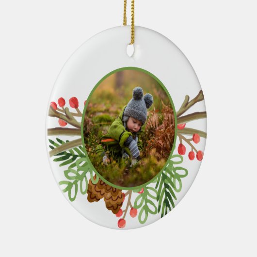 Rustic Winter Greenery Waterverf Keramisch Ornament (Rechts)