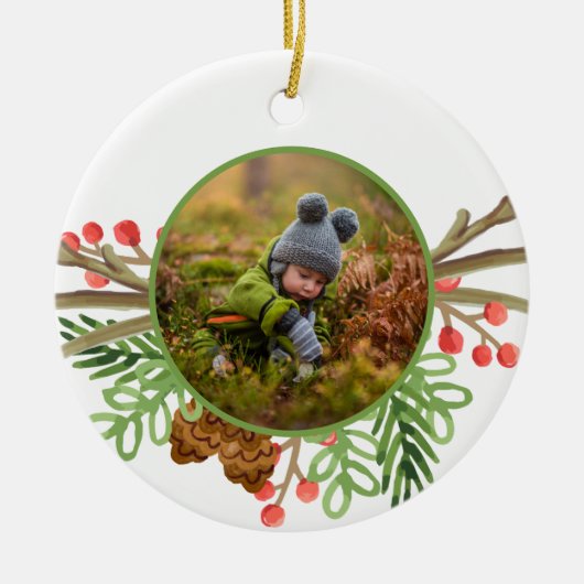 Rustic Winter Greenery Waterverf Keramisch Ornament (Voorkant)