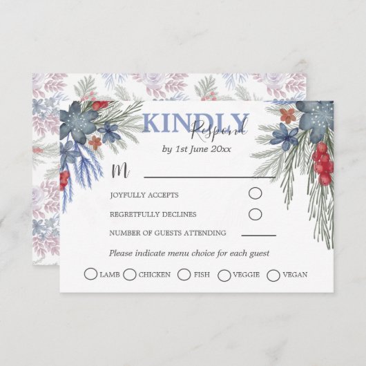 Rustic Winter Greenery Waterverf Wedding RSVP (Voorkant / Achterkant)