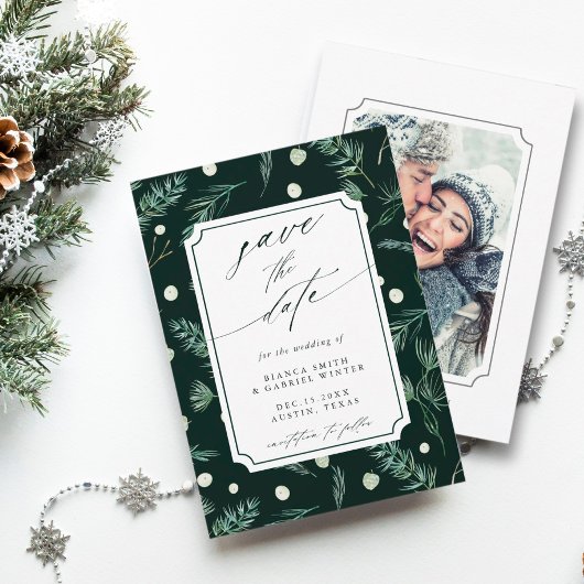 Rustic Winter Greenery Wedding Foto Save The Date