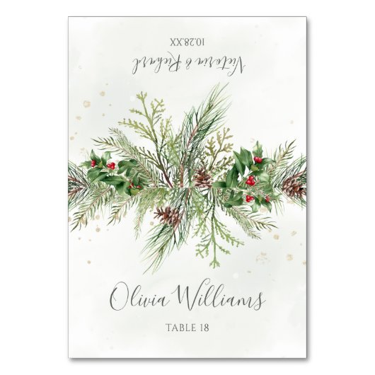 Rustic Winter Greenery Wedding Place Card Kaart (Voorkant)