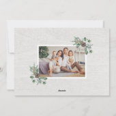 Rustic Winter Greenery White Wood Foto Feestdagenkaart (Achterkant)
