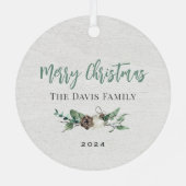 Rustic Winter Greenery Wreath White Wood Foto Metalen Ornament (Achterkant)