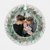 Rustic Winter Greenery Wreath White Wood Foto Metalen Ornament (Voorkant)