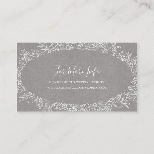 Rustic Winter | Grijze bruiloft Website Informatiekaartje (Voorkant)