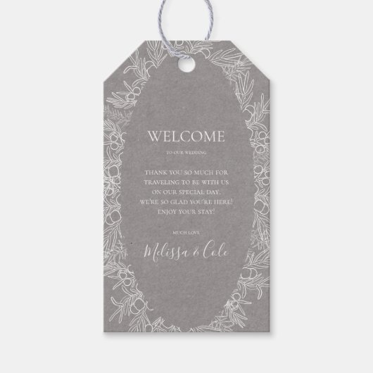 Rustic Winter | Grijze bruiloft WelkomstcadeLabels Cadeaulabel (Voorkant)