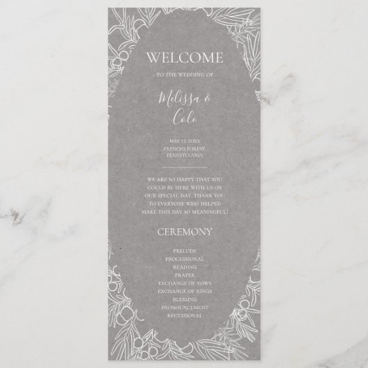 Rustic Winter | Grijze weddenschappen Programmakaart (Voorkant)