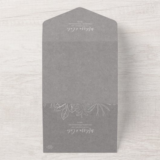 Rustic Winter | Grijze zegel en verzenden All In One Uitnodiging (Buitenkant)