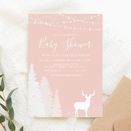 Rustic Winter Herten Woodland Roze Roze Baby Showe Kaart