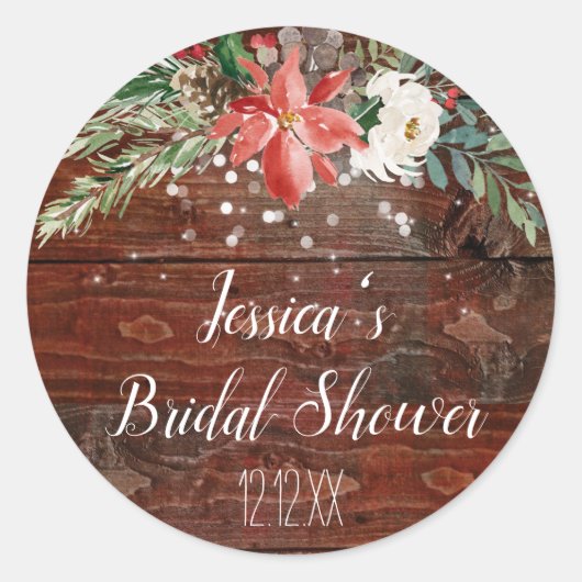 Rustic Winter Holiday Lights Floral Ronde Sticker (Voorkant)