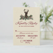 Rustic Winter Holiday Pine Wedding RSVP-kaart RSVP Kaartje (Staand voorkant)