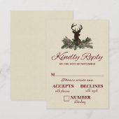 Rustic Winter Holiday Pine Wedding RSVP-kaart RSVP Kaartje (Voorkant / Achterkant)