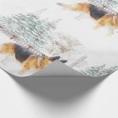 Rustic Winter Holiday Scene met German Shepherd Cadeaupapier (Hoek)