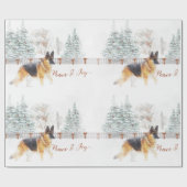 Rustic Winter Holiday Scene met German Shepherd Cadeaupapier (Vlak)