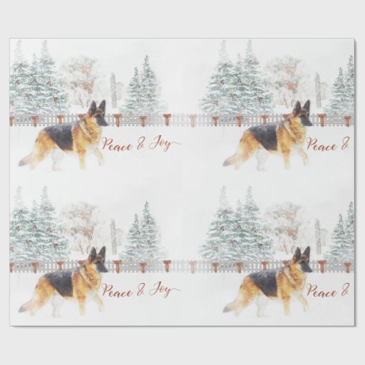 Rustic Winter Holiday Scene met German Shepherd Cadeaupapier (Vlak)