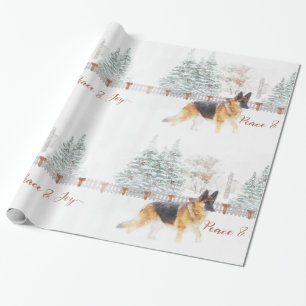 Rustic Winter Holiday Scene met German Shepherd Cadeaupapier