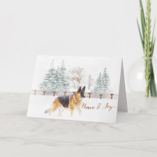 Rustic Winter Holiday Scene met German Shepherd Feestdagen Kaart