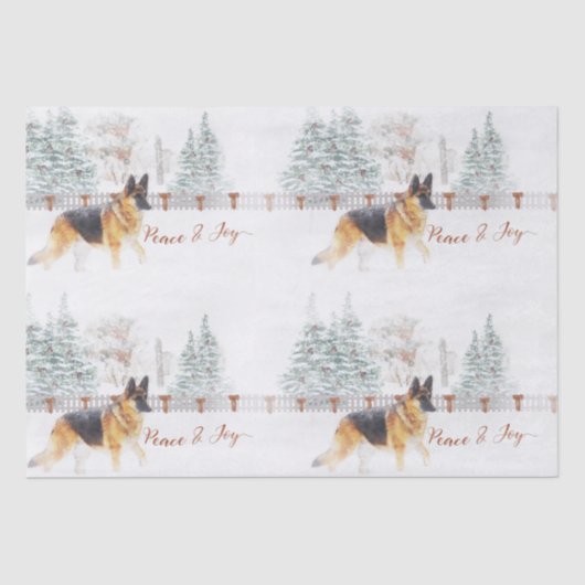 Rustic Winter Holiday Scene met German Shepherd Tissuepapier (Voorkant)