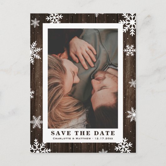 Rustic Winter Holiday Wedding Save the Date Photo Aankondigingskaart (Voorkant)