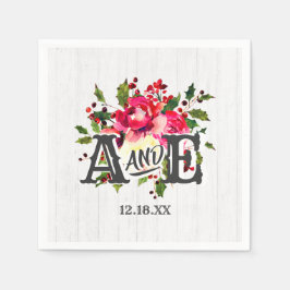 Rustic Winter Holly White Wood Wedding Monogram Servetten