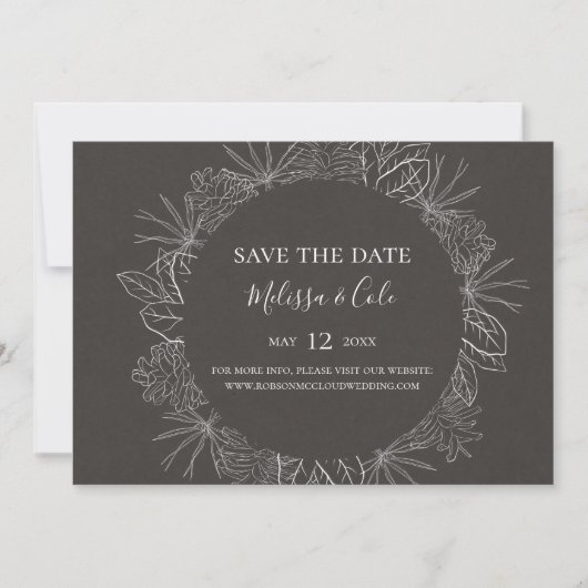 Rustic Winter | Horizontaal houtskool sparen de Da Save The Date (Voorkant)