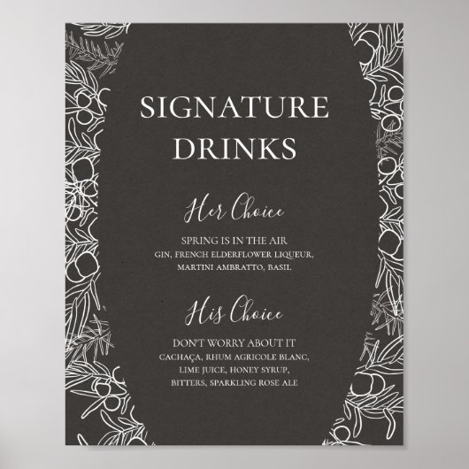 Rustic Winter | Houtskool Signature Drankjes Bord Poster (Voorkant)