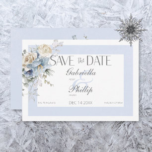 Rustic Winter Ijsblauw & Witte Bloemen Save The Date