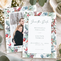 Rustic Winter Kerst Botanische Foto Bruiloft