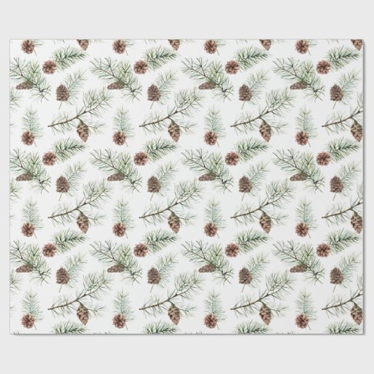 Rustic Winter Kerstmis Pinecone Branches Gift Cadeaupapier (Vlak)