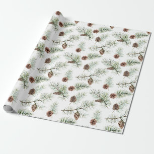 Rustic Winter Kerstmis Pinecone Branches Gift Cadeaupapier