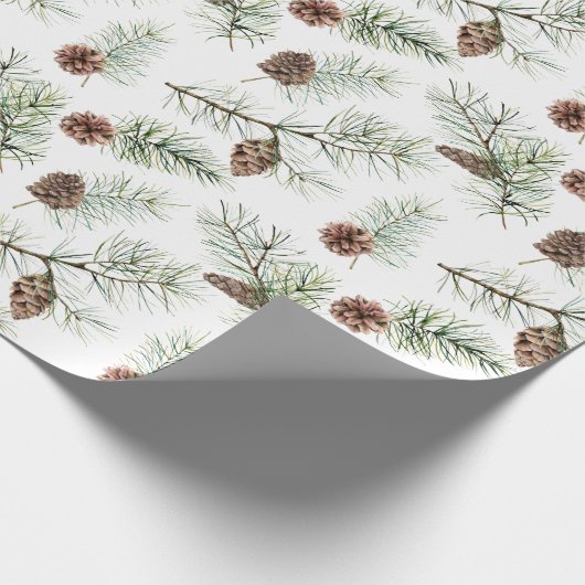 Rustic Winter Kerstmis Pinecone Branches Gift Cadeaupapier (Hoek)