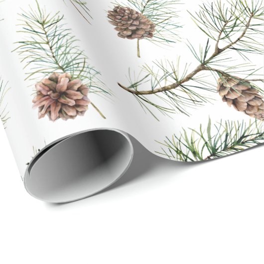 Rustic Winter Kerstmis Pinecone Branches Gift Cadeaupapier (Rol Hoek)