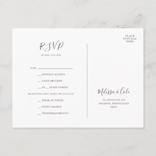 Rustic Winter | Keuze uit het menu Kool RSVP-kaart (Achterkant)