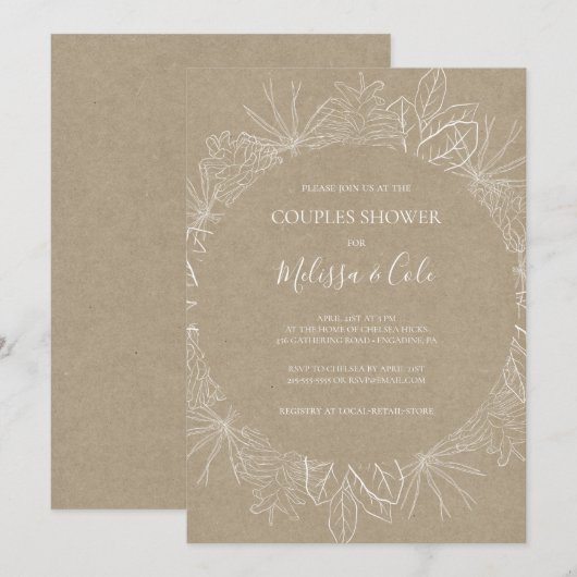Rustic Winter | Kraft Couples Shower Invitation Kaart (Voorkant / Achterkant)