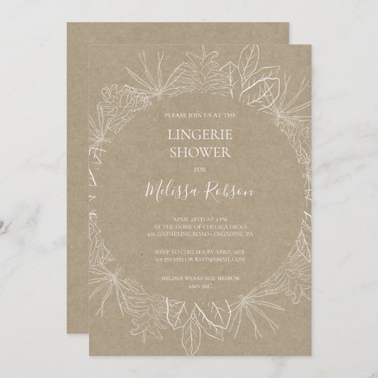 Rustic Winter | Kraft lingerie bruiloftsinvitation Kaart (Voorkant / Achterkant)