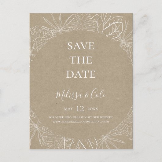 Rustic Winter | Kraft Save The Date-ansichtkaart Uitnodiging Briefkaart (Voorkant)
