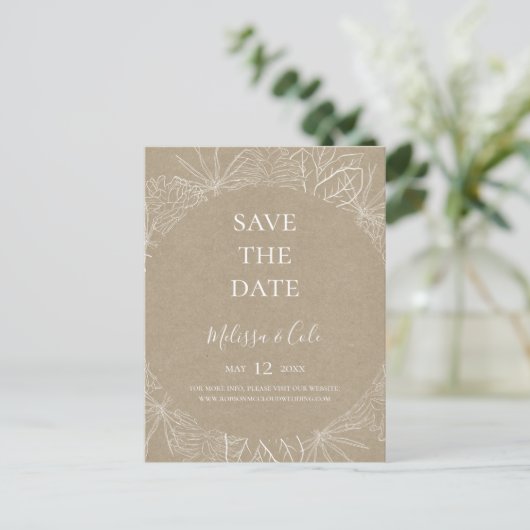 Rustic Winter | Kraft Save The Date-ansichtkaart Uitnodiging Briefkaart (Staand voorkant)