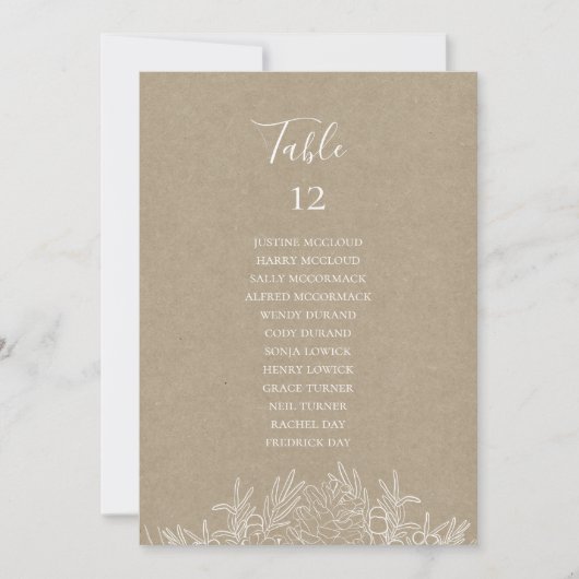 Rustic Winter | Kraft Table Number Seating Chart (Voorkant)
