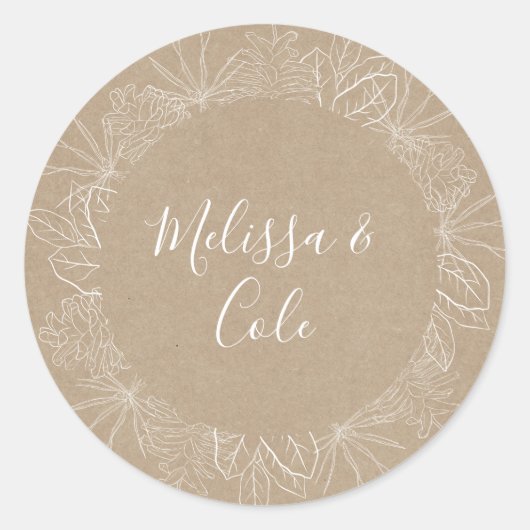 Rustic Winter | Kraft Wedding Envelope-zegels Ronde Sticker (Voorkant)